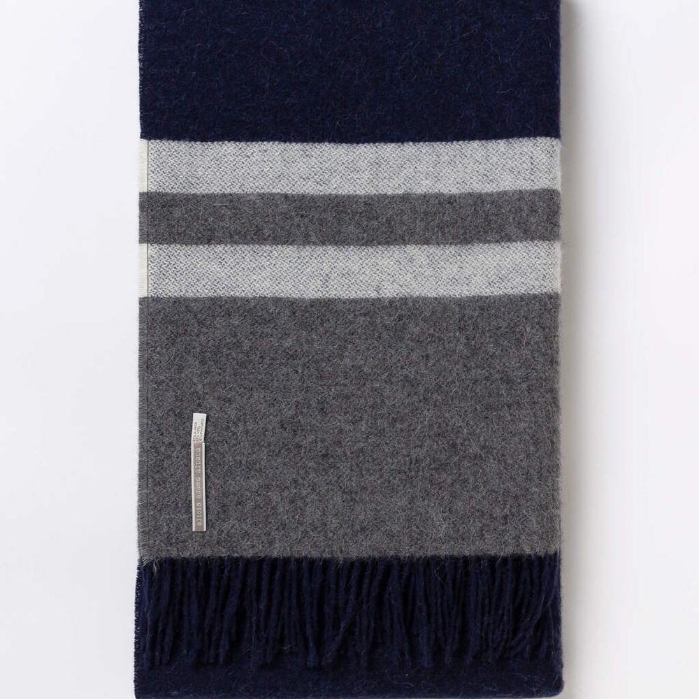 Alicia Adams Alpaca Canyon Throw - Navy/Dark Grey/Ivory